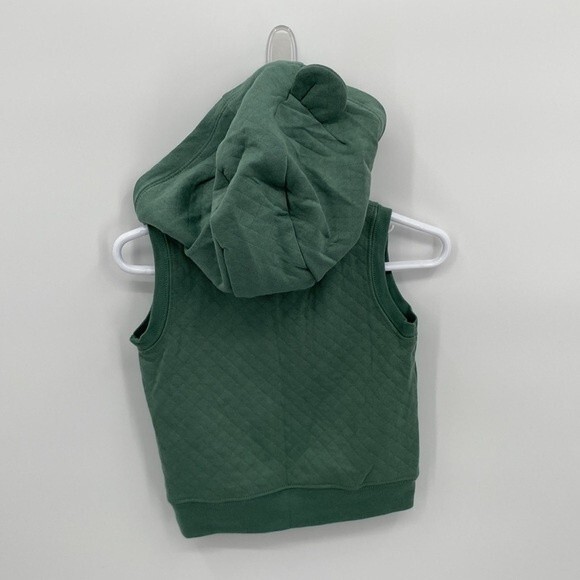 Just one You 12 months Green Quilted Vest Racoon Patch Hooded Full Zip Pockets - Picture 6 of 6